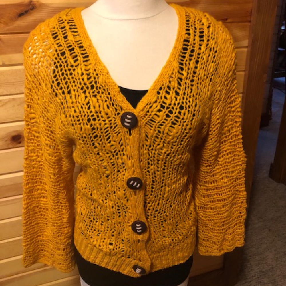 Mustard Crochet Cardigan
